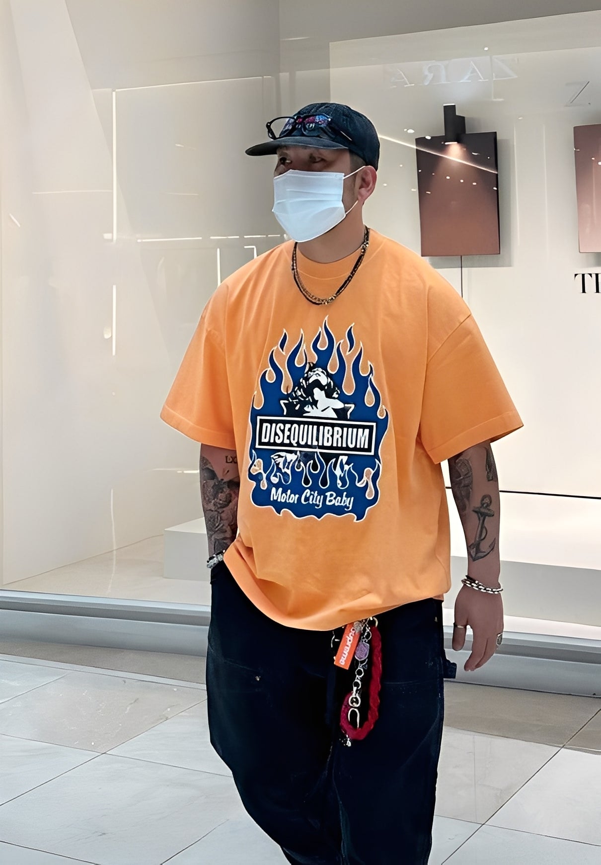 Blue flame pigment short-sleeved T-shirt