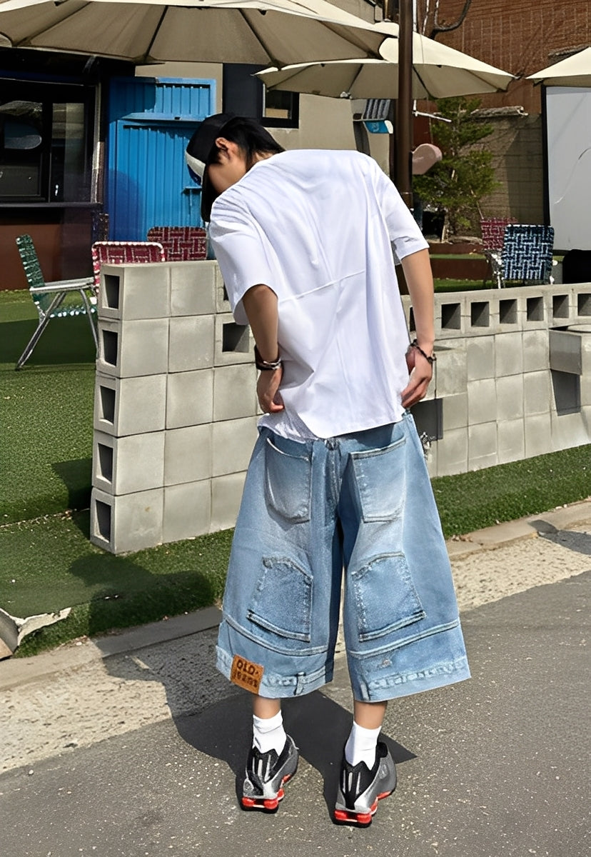 Vintage Denim Cropped Bermuda Shorts