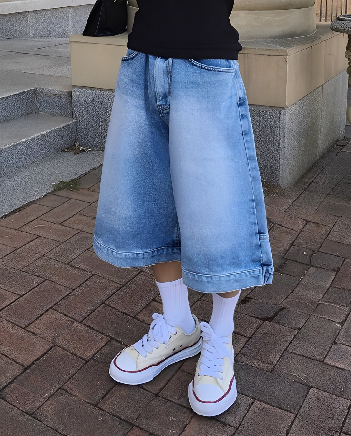 Vintage Denim Cropped Bermuda Shorts