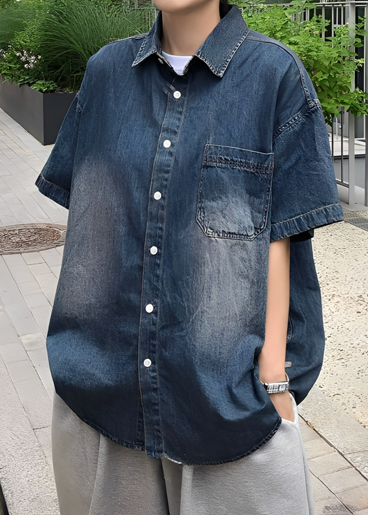 Brushed denim short-sleeved shirt