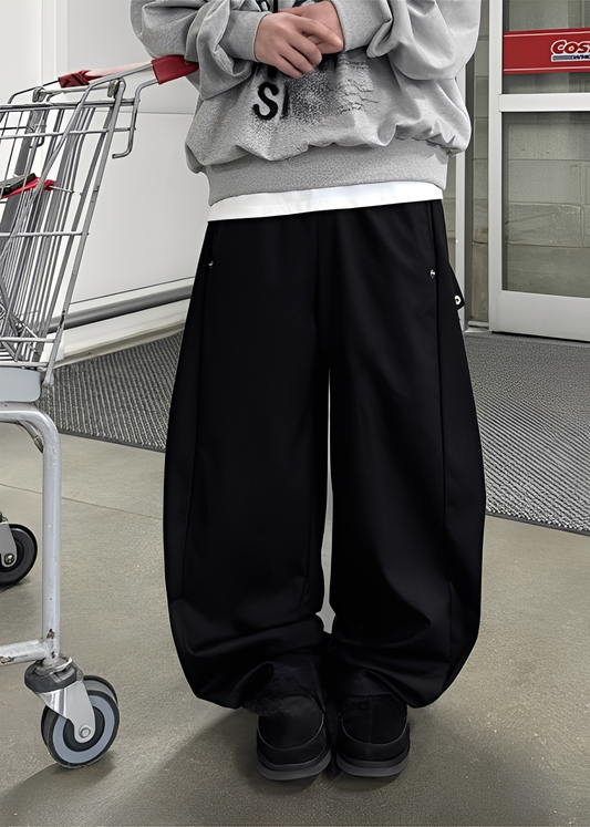 Balloon Style Side-Button Curved Pants