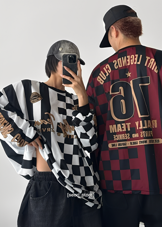 Checkerboard Mesh Uniform Long-Sleeved T-Shirt