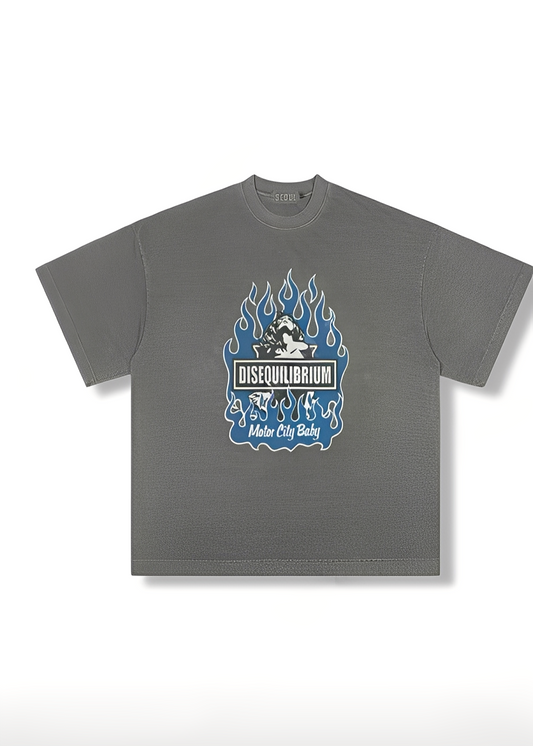 Blue flame pigment short-sleeved T-shirt